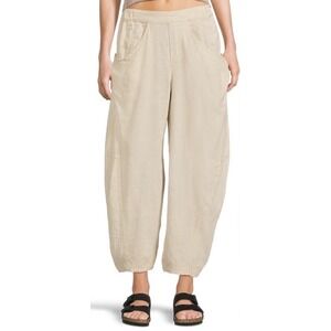 Free People Linen M Barrel Pants Boho Minimalist Natural Beach Pockets